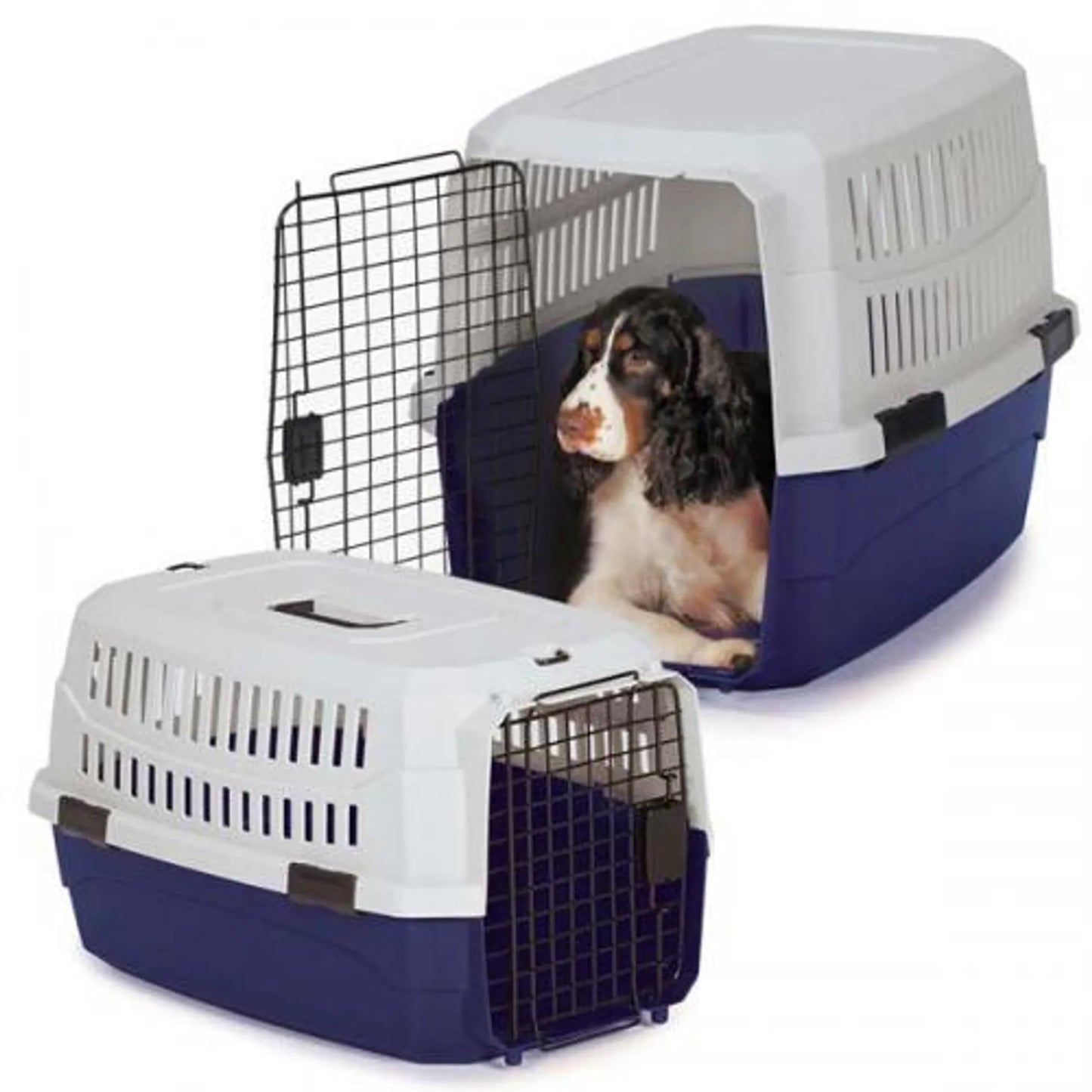 Metal door with secure latches for safe pet transport