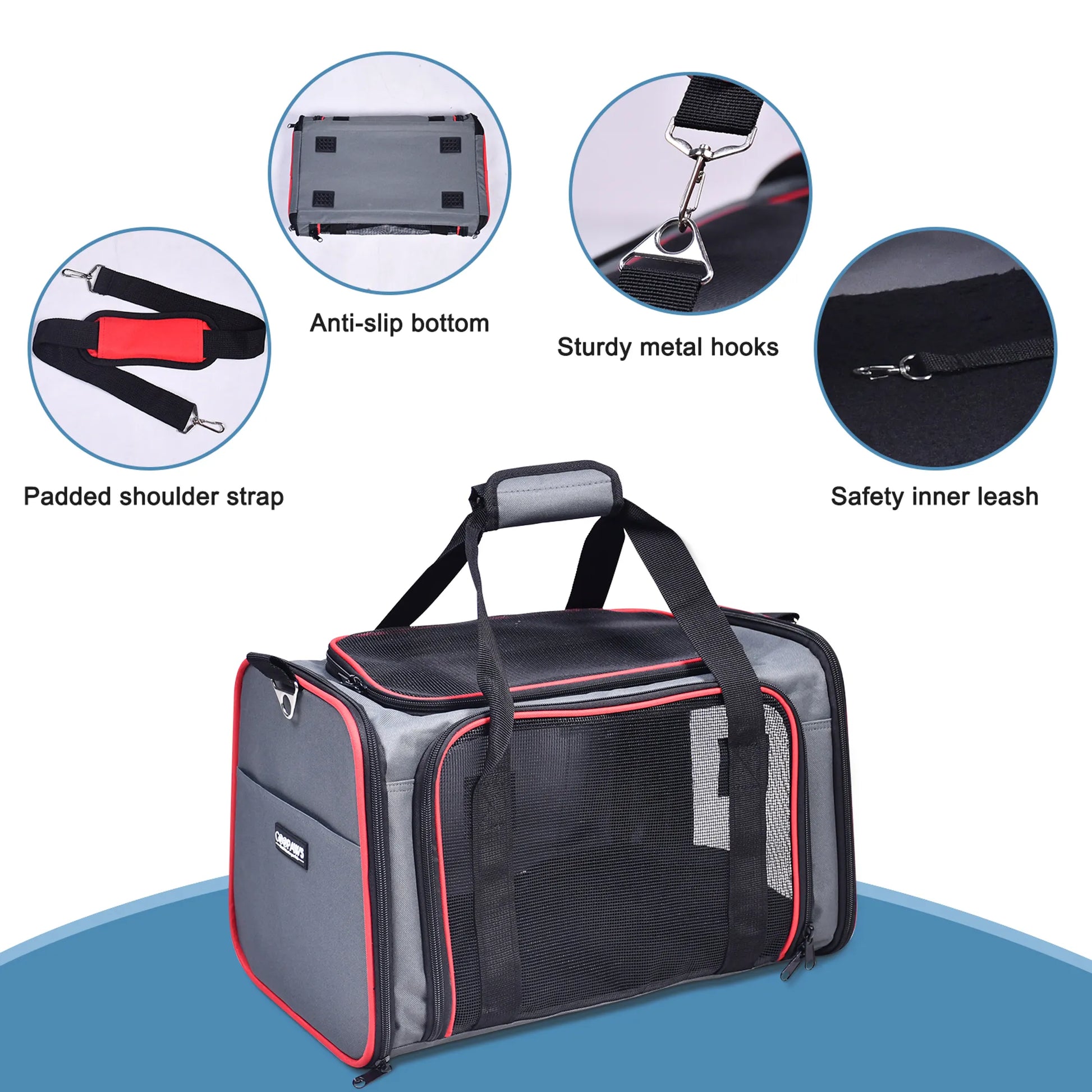 Cat resting comfortably in soft-sided airline travel carrier