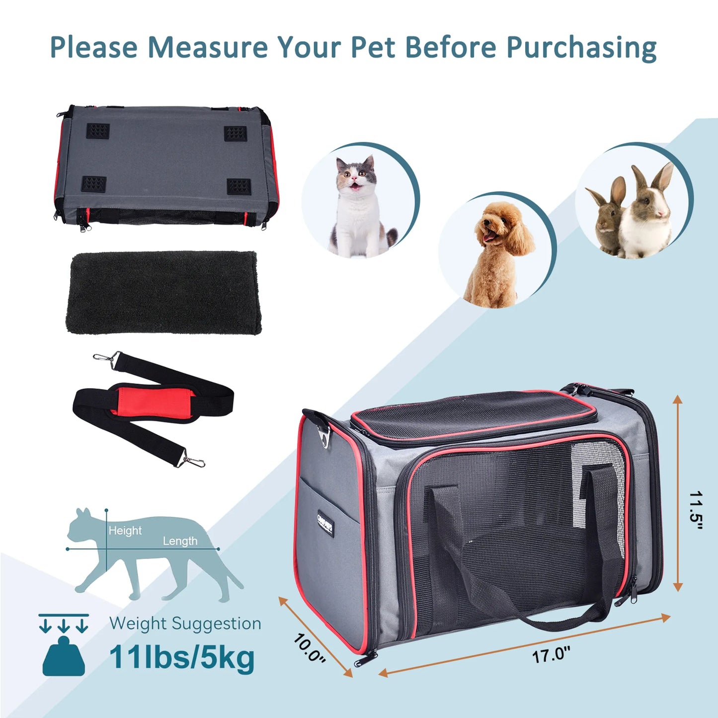 Side view of collapsible pet carrier for travel and flights