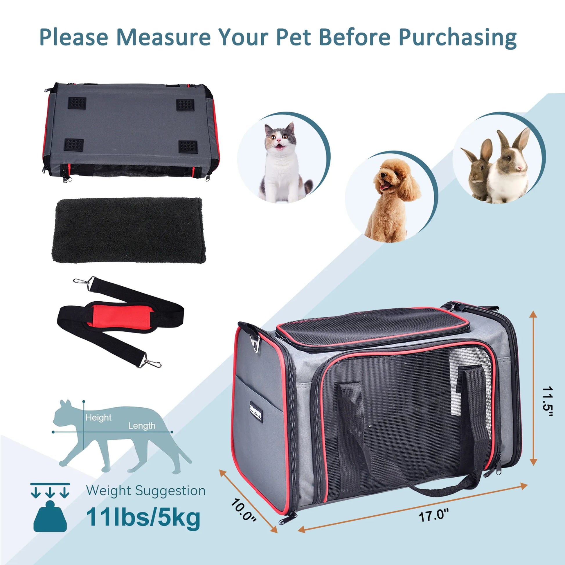 Side view of collapsible pet carrier for travel and flights