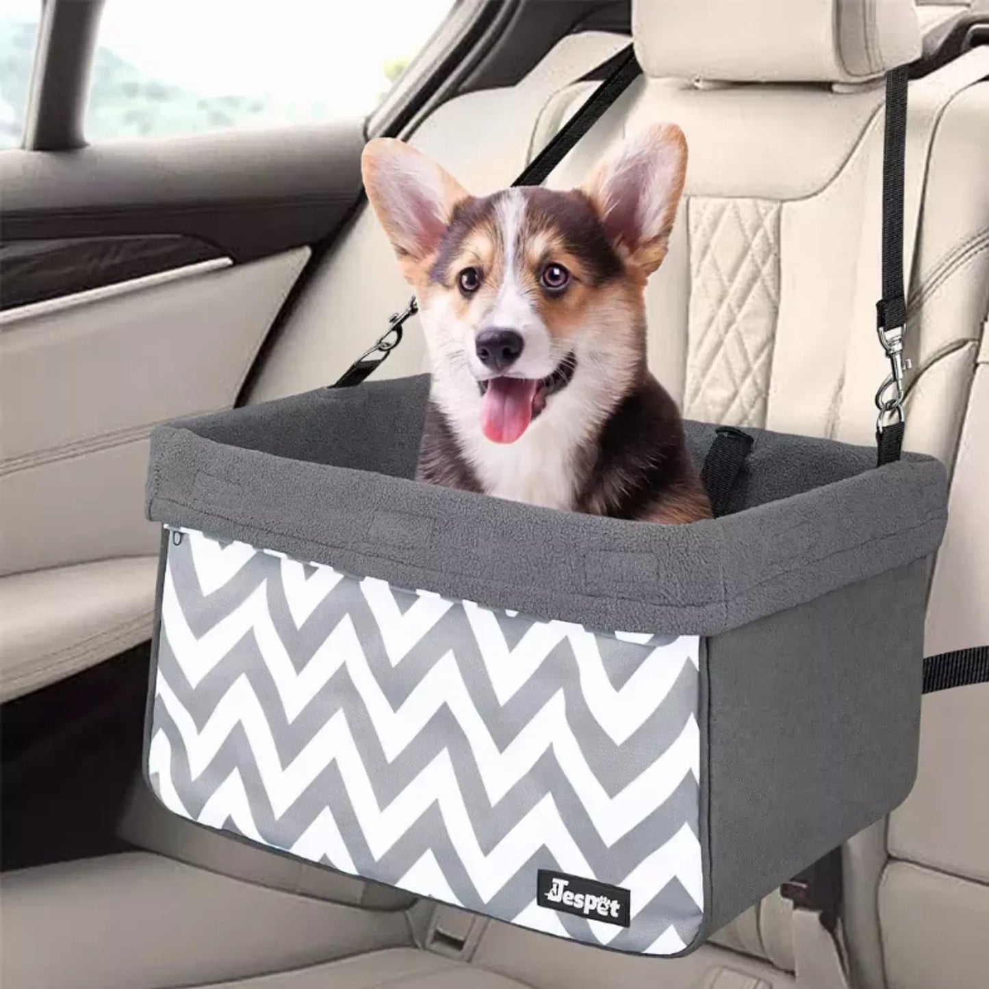 JESPET & GOOPAWS Dog Booster Seats for Cars, Portable Dog Car Seat Travel Carrier with Seat Belt for 24lbs Pets| PetFlowz USA