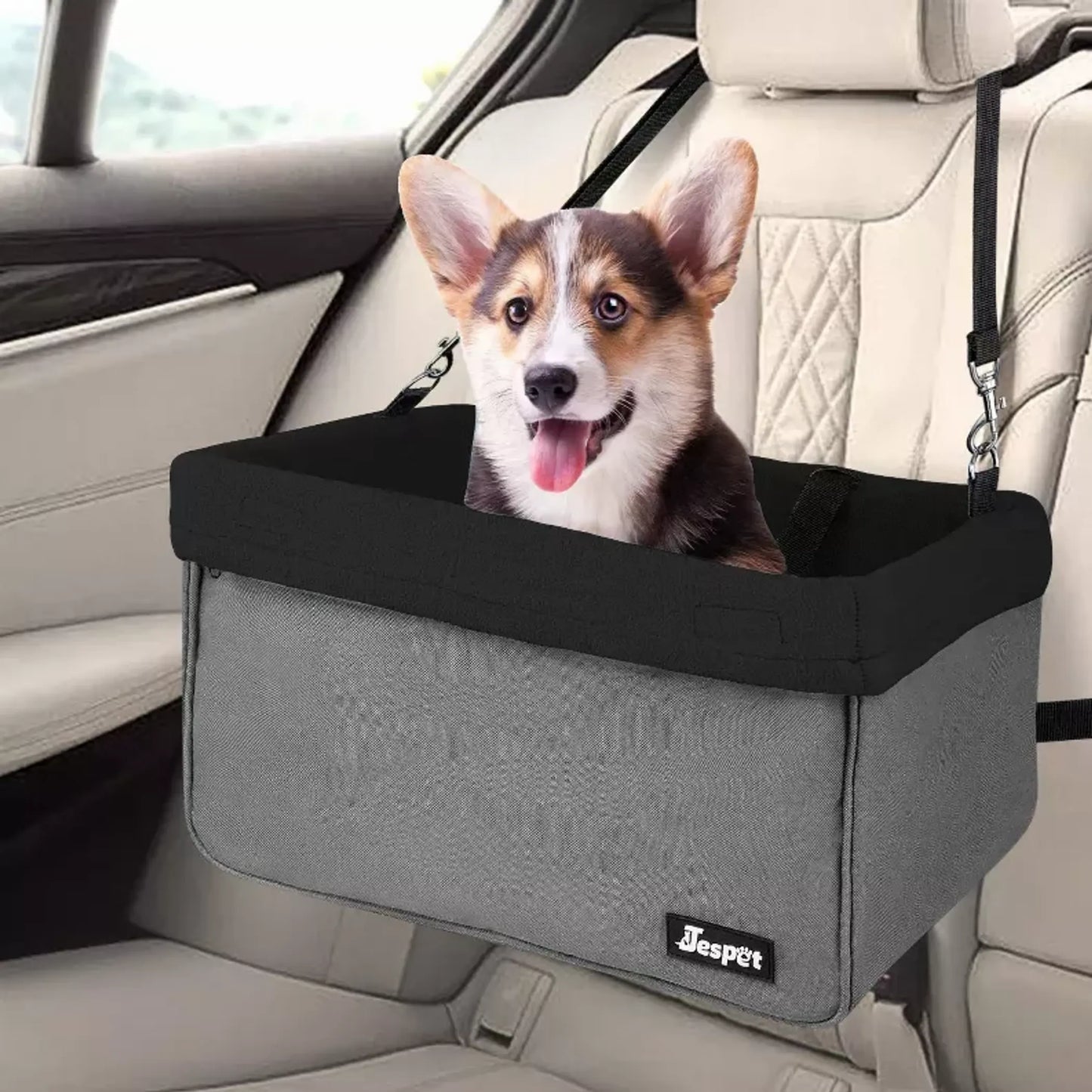 JESPET & GOOPAWS Dog Booster Seats for Cars, Portable Dog Car Seat Travel Carrier with Seat Belt for 24lbs Pets| PetFlowz USA