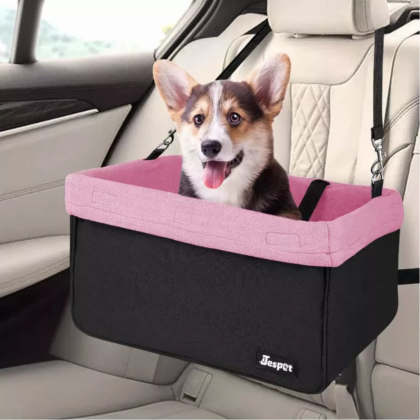 JESPET & GOOPAWS Dog Booster Seats for Cars, Portable Dog Car Seat Travel Carrier with Seat Belt for 24lbs Pets| PetFlowz USA