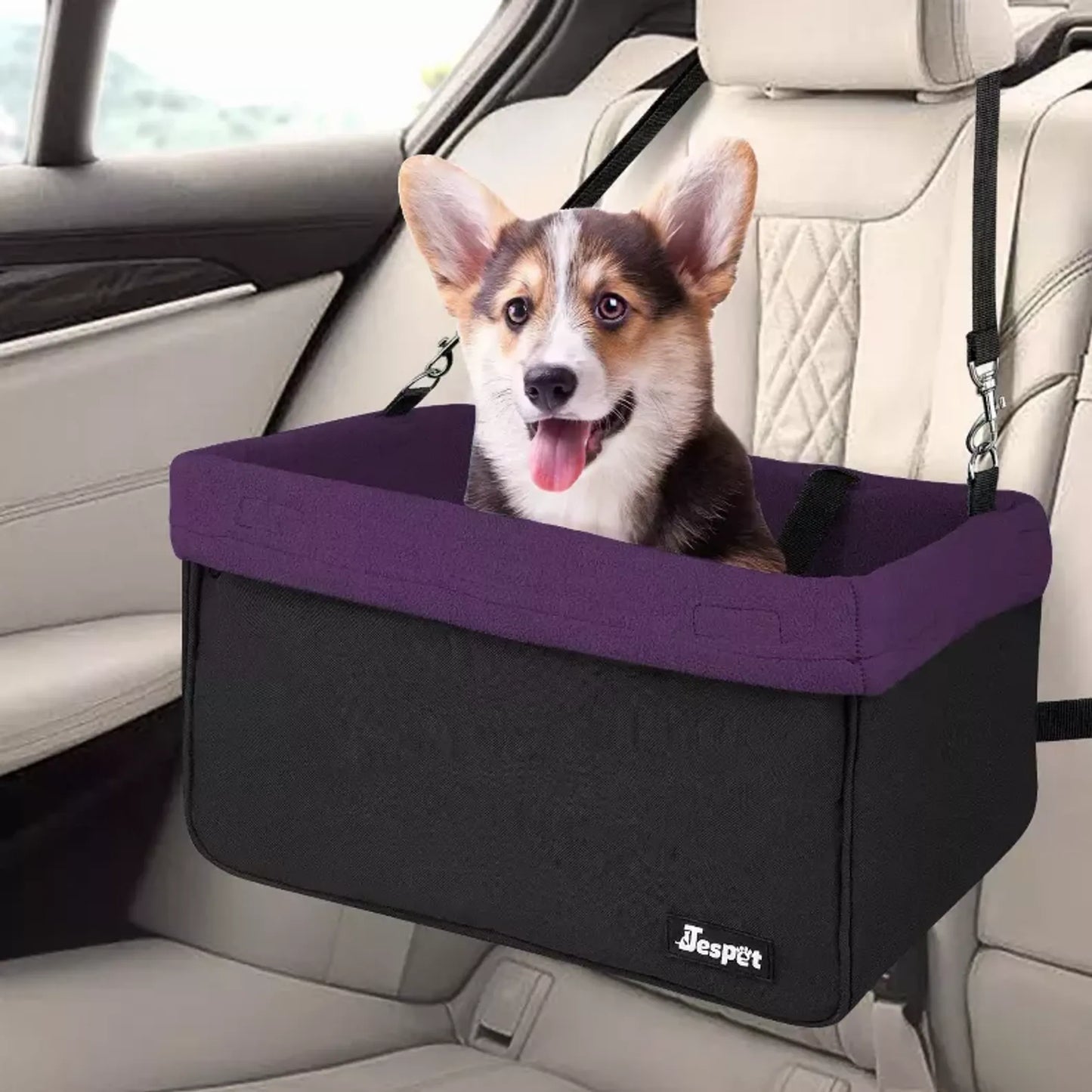 JESPET & GOOPAWS Dog Booster Seats for Cars, Portable Dog Car Seat Travel Carrier with Seat Belt for 24lbs Pets| PetFlowz USA