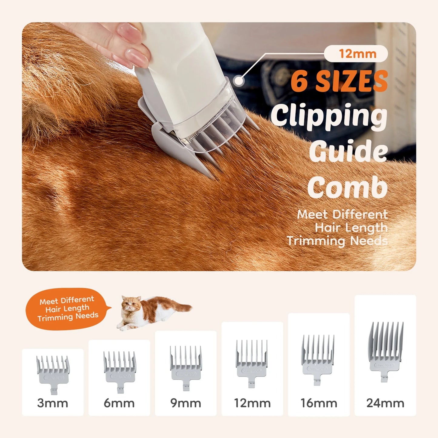 Pet Hair Groomer with 10KPA Suction and Stainless Steel Blades
