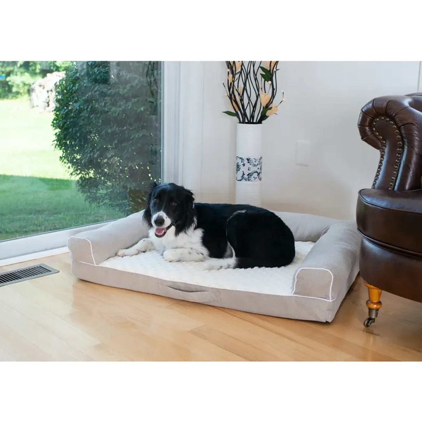 Ivory & Beige Bolstered Dog Bed for Senior Dogs