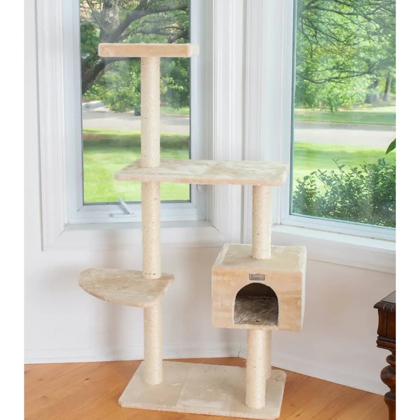 57-Inch Multi-Level Cat Tree – Faux Fur Cat Tower with Sisal Scratching Posts & Playhouse | PetFlowz USA