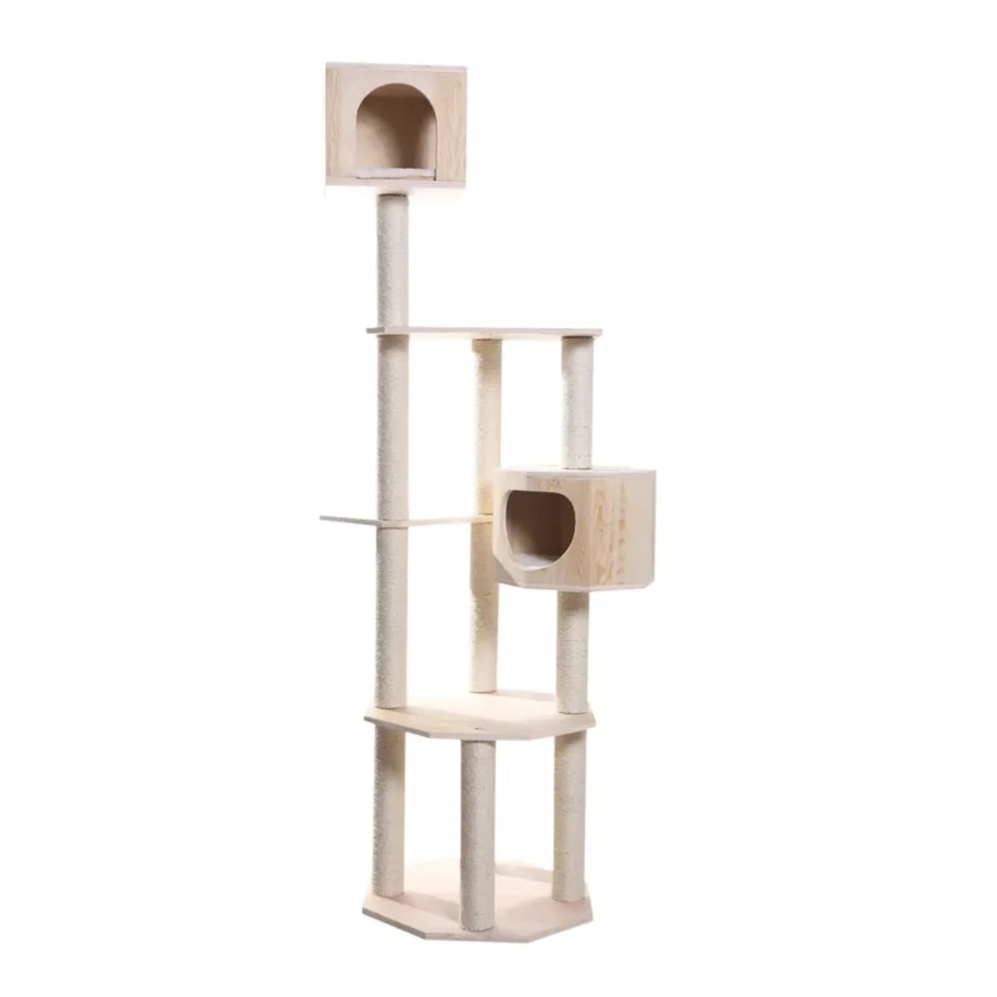 Solid Scots Pine Cat Tower with Sisal Scratching Posts