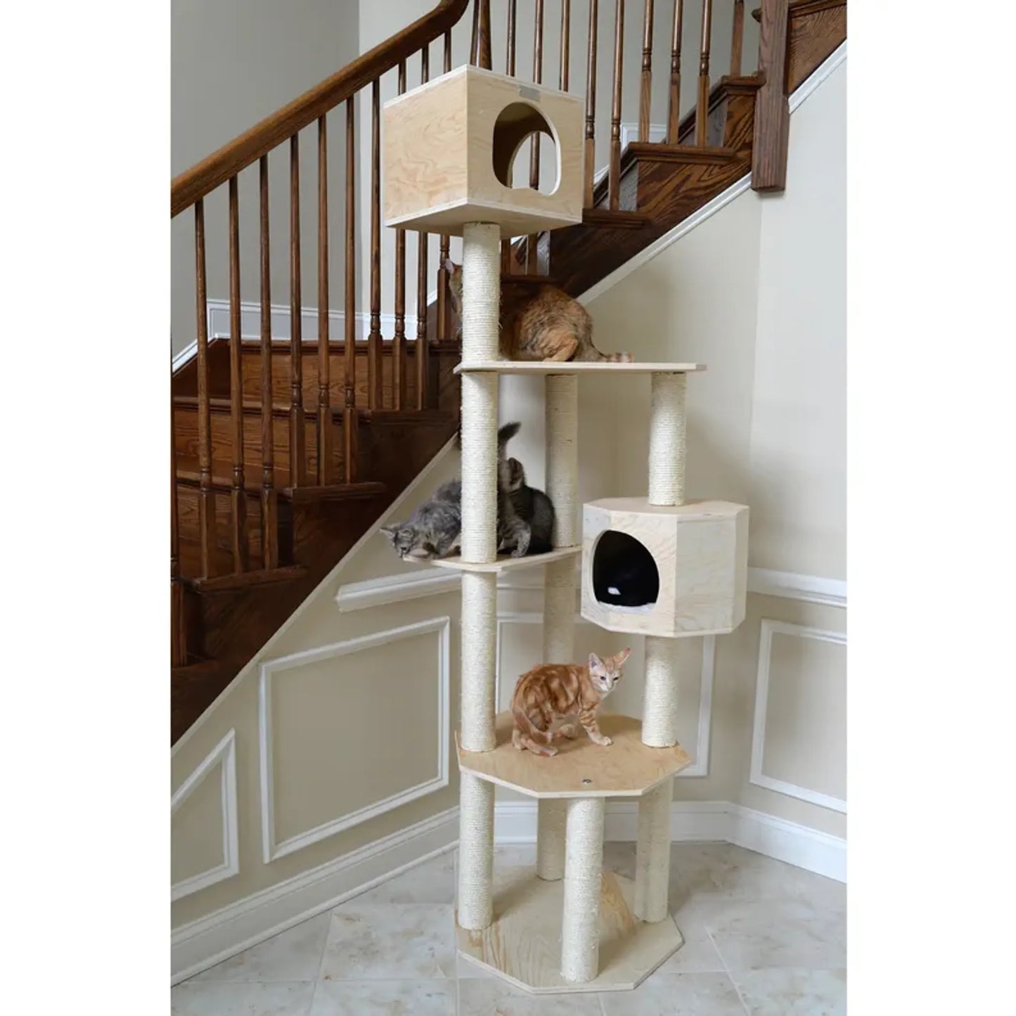 Large Cat Tree for Multi-Cat Homes 7-Level Wooden Structure