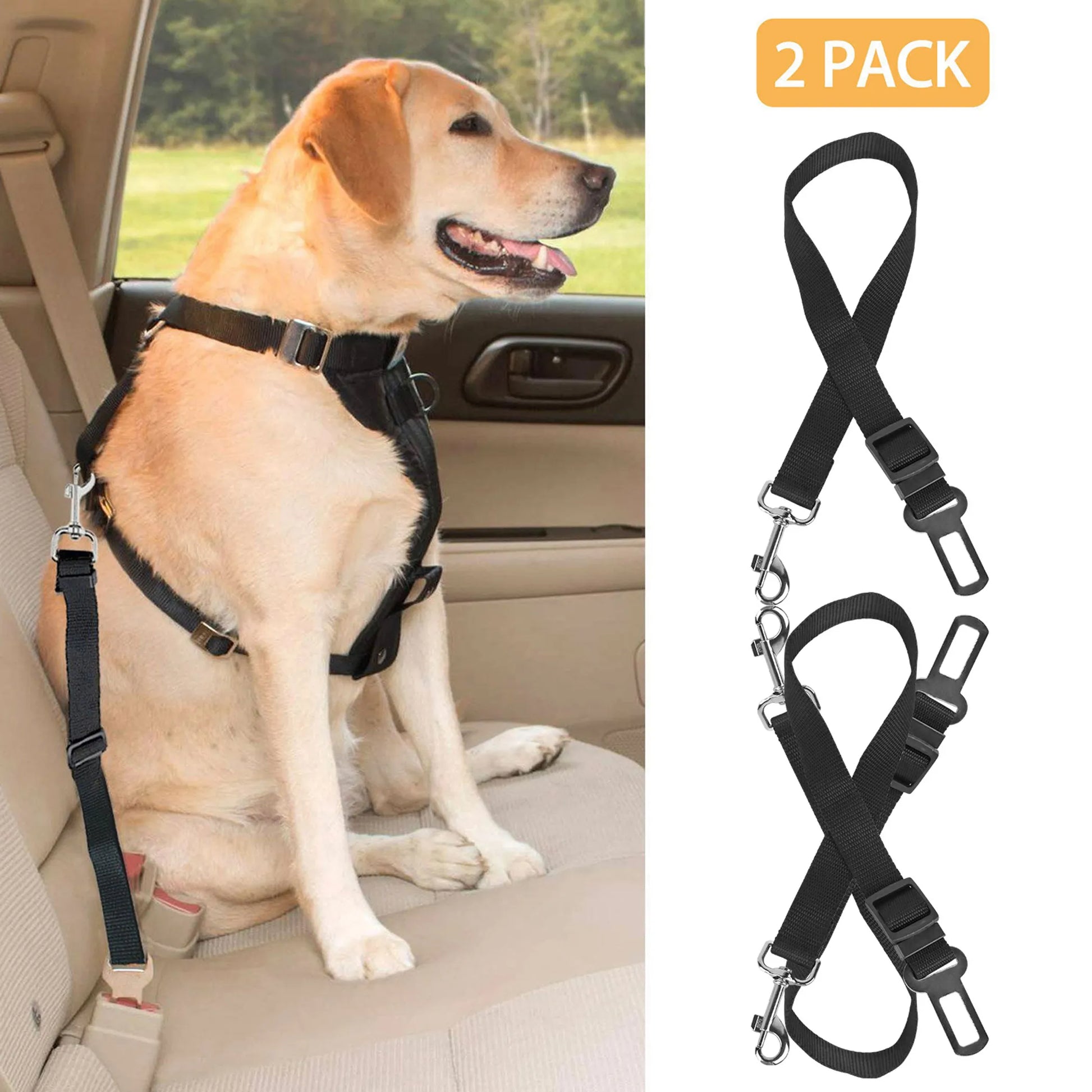 Adjustable Dog Safety Belt with 360° Swivel Carabiner