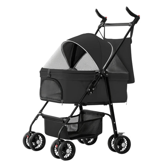 Premium 4-Wheel Foldable Pet Stroller with Detachable Carrier – PetFlowz USA